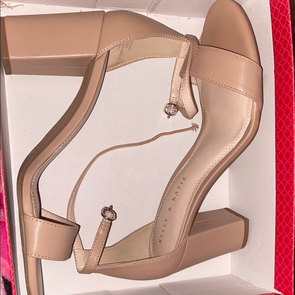 Kelly & Katie Tan Block Heel T-Strap Heels